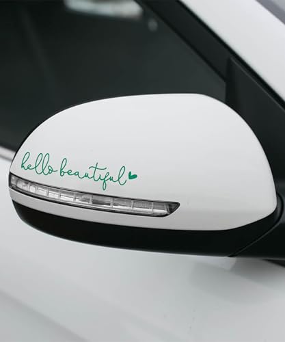 Image of RACOONA Rearview Mirror Decal,Hello Beautiful Decal,Car Accessories Stickers Rearview Mirror Sticker (Green)
