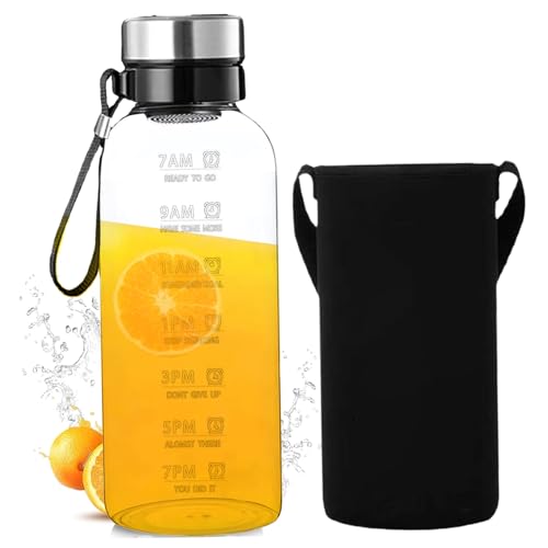 Botella de agua con marcador de tiempo 2L botellas de agua de vidrio transparente con fugas con cordones con cordero lavavaj