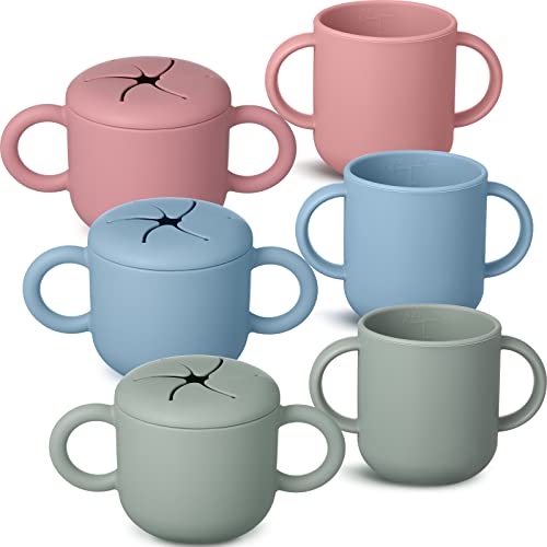 Image of Yahenda 6 Pack Silicone Baby Snack Containers and Training Cups Anti Spill Toddler Snack Cups Silicone Baby Open Cup with 2 Handles for Toddler Baby Infants