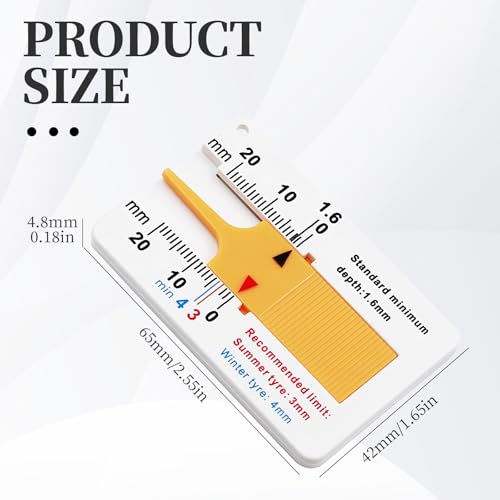 4 Stücke Reifenprofiltiefenmesser, Profiltiefenmesser,Digitale Reifenprofiltiefe Messbereich 0-20mm, Einstellbare Profiltiefe Messwerkzeug für Motorradfächer (Orange)