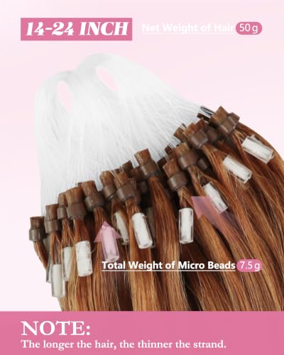 Image of YoungSee Micro Ring Hair Extensions Copper 24 Inch 25 Strands 25g