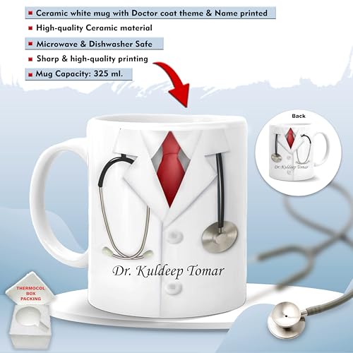 Image of SAVRI Personalized Acrylic Doctor Caricature 6x8 Inch with Customized Name Mug | Unique Medical Professional Gift, Doctor Desk Decor, Birthday, Graduation & Clinic Inauguration Gift