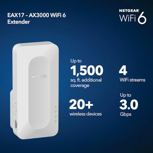 NETGEAR Nighthawk WiFi Extender EAX17, up to 1,500 sq ft, 3 Gbps | Signal Booster for Home, Easy Set Up, 20 devices, Works with any Router, 1G Ethernet Port, WiFi 6, AX3000 - image 2