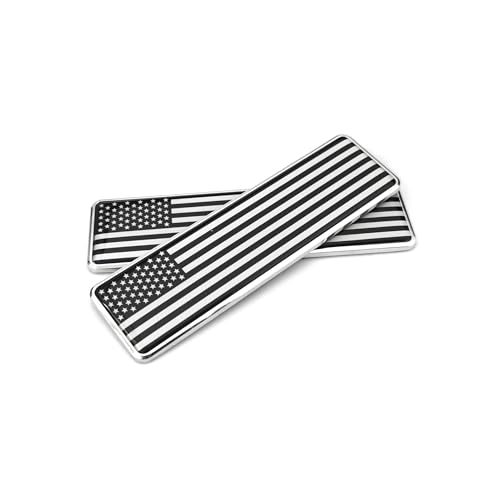 Image of PTDecals 2 PCS Metal 3D Black Whtie US United States Flag Emblem Sticker The Stars and The Stripes Decals for Vehicle Auto Car Front Fenders Bumper Side Window Trunk Boot Tailgate 104.5x30mm