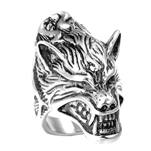 Bague loup-garou homme acier inoxydable aux détails sculptés