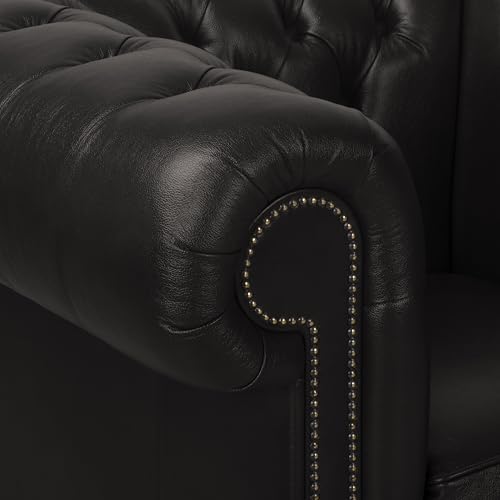 ROYALSOFA Sofa Chesterfield King 2-Sitzer Ledersofa mit Knopfheftung, Holzrahmen & Gepolsterten Armlehnen, Pflegeleichte Couch, Loungesofa für Wohnzimmer, Büro, Praxis, Kanzlei & Hotel, Schwarz – Bild 5