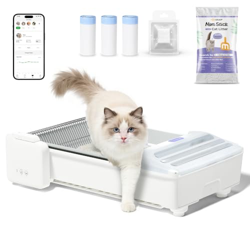 Image of Open-Top Self Cleaning Litter Box, 2026 Upgraded Extra Large Automatic Cat Litter Box for Multiple Cats, Safety Sensors /App Control /Odor Control /Easy Clean - Includes 5 lbs Premium Cat Litter