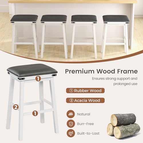 Butacos de barra GOFLAME de 30", juego de 2 unidades, con asiento acolchado y estructura de madera de caucho y acacia, para cocina, comedor y restaurante, color blanco miniatura 6
