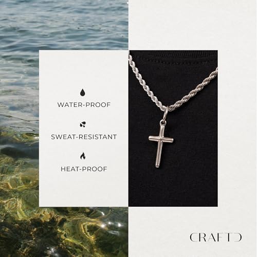 CRAFTD | Cross Pendant Necklace | 20.5" Chain Link with 20MM x 20MM Pendant | Waterproof, Heat & Sweat Resistant | Gifts for Men | Men's Jewelry |3