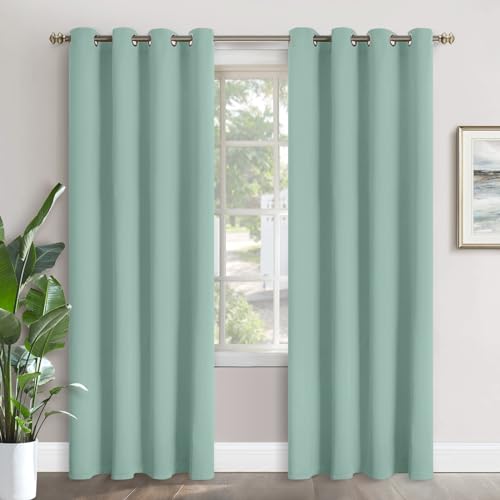 Image of YoungsTex Light Green Blackout Curtains for Bedroom - Thermal Insulated Drapes with Grommet Room Darkening Spring Decor for Office Living Room Window Privacy Protection, 2 Panels, 52 x 80 Inch