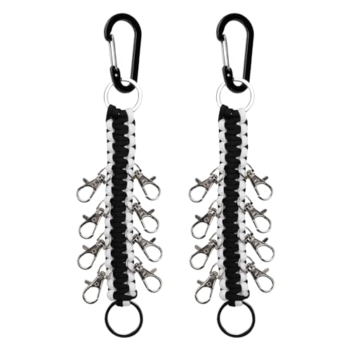 Hewnda 2 Pack Cheer Bows Holder, Paracord Cheer Bows Holder Paracord Keychain for Teen Girls Cheerleader Sports (Black and white)