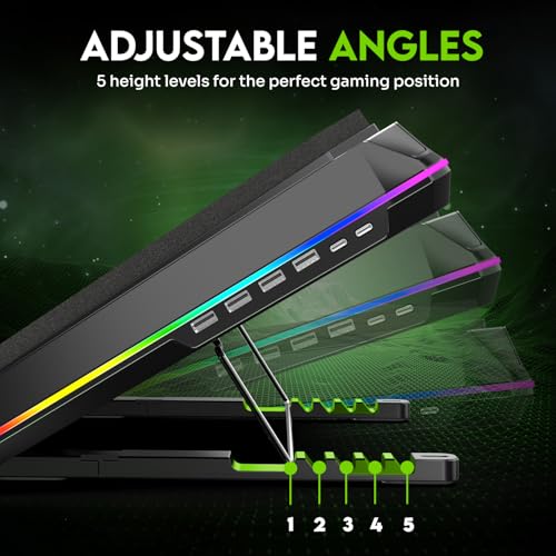 Image of SpinBot Airflow X50 Laptop Cooling Pad | 135mm Fan up to 3800 RPM | 11 RGB Modes | 5-Level Adjustable Stand | 4 USB + 2 Type-C Ports | High Airflow Cooler for Gaming & Work Laptops up to 19 inch