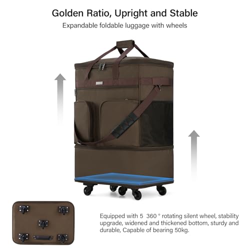 Image of Hanke Suitcases with Wheels Expandable Foldable Luggage Bag Suitcase Collapsible Rolling Travel Bag Duffel Bag for Men Women Lightweight Suitcases without Telescoping Handle, Coffee Upgrade Version 2