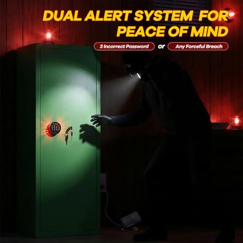 Image of Bonusall 12-15 Gun Safe for Rifles, Large Rifle Safe for 9 Rifles & 4 Pistols with Digital Keypad, Anti-Pry Steel Cabinet, Adjustable Shelves & Dual Alarm for Home-Green