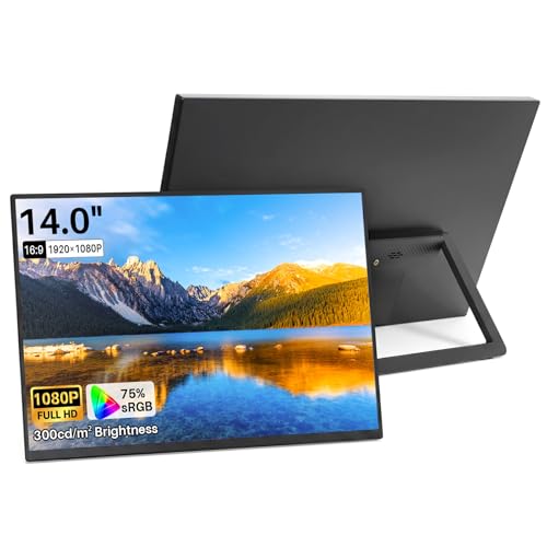 Image of cjc 14 inch Portable Monitor,FHD 1080P Ultra Slim Gaming External Display Monitor with Built-in Kickstand,75% sRGB,USB-C /HDMI Plug and Play, Second Screen for Laptop, PC, PS5, Mac, Xbox,Switch