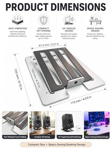wigmoa U-Z2 【2PACK】 Desktop Speaker Stands Pair for Small Speakers, Tilted Steel Tabletop Stands with Foam Padding, Fits Compact Studio Monitors, Computer Speakers (A/Black) - image 5