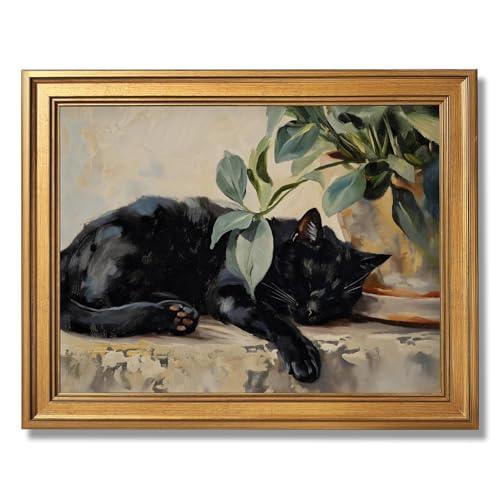 Vintage Sleeping Cat Oil Painting Poster Retro Aesthetic Wall Art