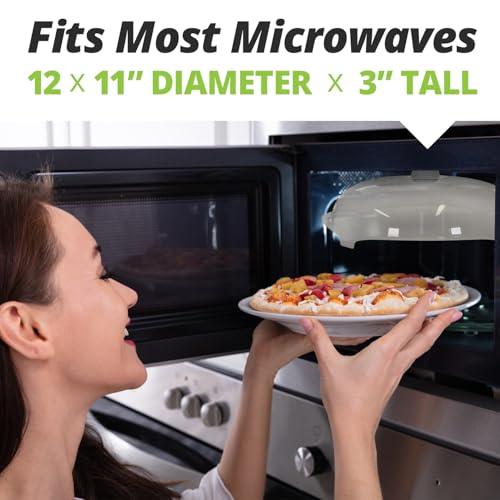 Image of HOVER COVER Tall Magnetic Microwave Splatter Cover for Food, 12-Inch - Gray | Highest Power Magnetic Grip, BPA-Free Food Lid, Upgraded Handle, Vented Plate Guard, Dishwasher Safe, Space-Saving Storage