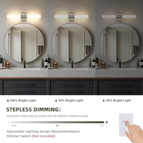 Image of Brushed Nickel Bathroom Light Fixture 5CCT Dimmable 18W Led Bathroom Vanity Lights Over Mirror Modern Bath Lights for Mirror