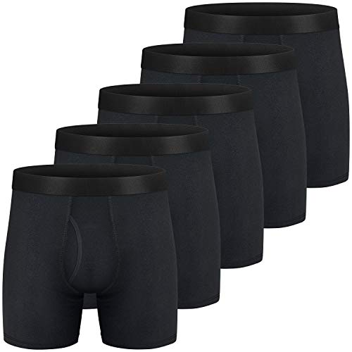 Mens Big & Tall Boxer Briefs 5-Pack Breathable Moisture-Wicking Cotton Spandex Underwear, Tag-Free with Fly (2XL-5XL)