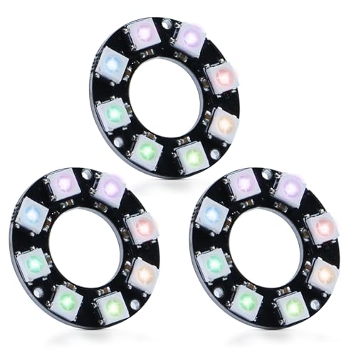 CUQI WS2812 RGB LED Ring 8 Bit Individuell Adressierbar WS2812 LED 50mm Durchmesser für Arduino, Raspberry Pi, DIY-Projekte (Schwarz, 8-Bit-3pcs)