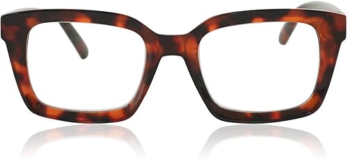 JiSoo Anteojos de lectura de gran tamaño para mujer 2.5, diseño elegante, marco grande con bisagra de resorte, tortuga 2.5