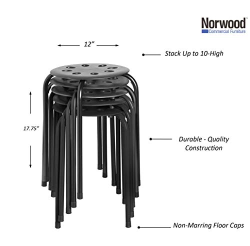 Image of Norwood Commercial Furniture Stacking Stools for Kids and Adults, 17.75 inch Standard Height Portable Nesting Office and Classroom Stools, Black, Pack of 5