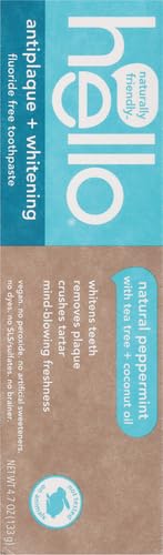 Miniatura 3 de Hello Oral Care Pasta dental antiplaca y blanqueadora sin flúor vegana sin SLS con aceite de árbol de té aceite de coco menta natural 47 onzas