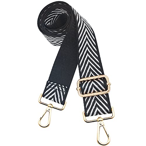 Image of PCBAG Replacement Purse Straps Adjustable Wide Classic Cross Body Shoulder Strap Black and White Stripes Guitar Belts for Handbag, 1.5 inch