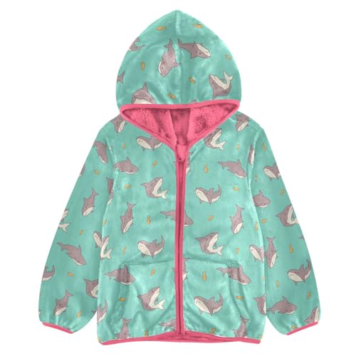 Sharks Toddler Fleece Jacket Baby Girls Hooded Zipper Long Sleeve Thick Warm Outerwear 3-10 Years