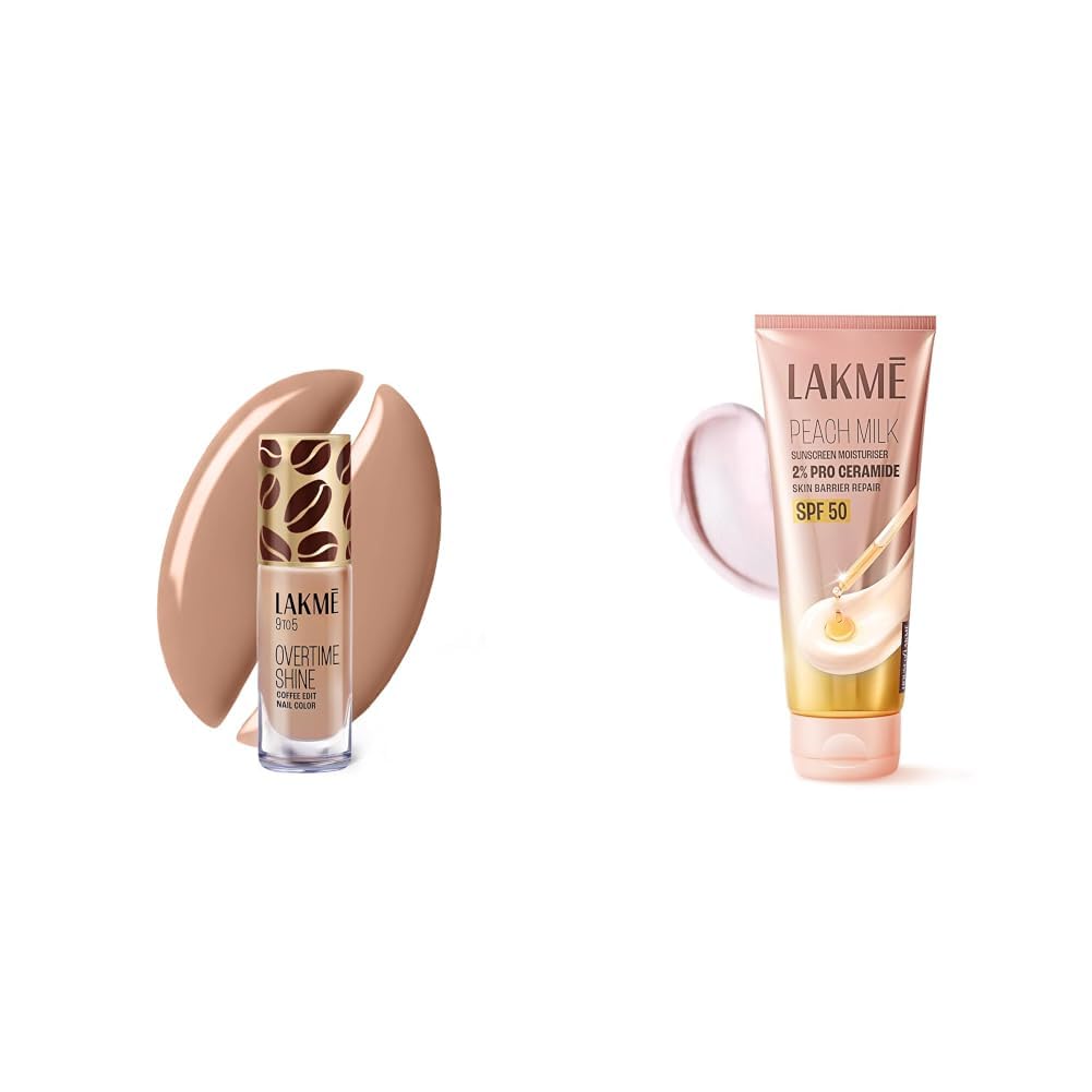 Lakme 9 to 5 Overtime Shine Nail Polish - Coffee Edit-07 Maple Macchiato 6ml Lakme Peach Milk Sunscreen Moisturiser SPF 50 PA with 2% Pro-Ceramides Peptides-picture-42