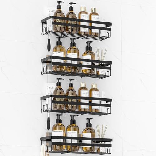 Image of WOWBOX Shower Caddies 4 Pack - Adhesive Hanging Shower Shelf - Bathroom Organizers and Storage, No Drilling Stainless Shower Shelves for Home Decor, Bathroom Accessories (Large)