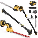 4-in-1 Pole Hedge Trimmer Cordless - Electric Hedge Trimmer & Grass Shear with Extension Pole, with 3.0Ah Battery,180° Adjustable Angle, 14.6Ft Reach, Lightweight, Hedge Trimmers Cordless with Battery