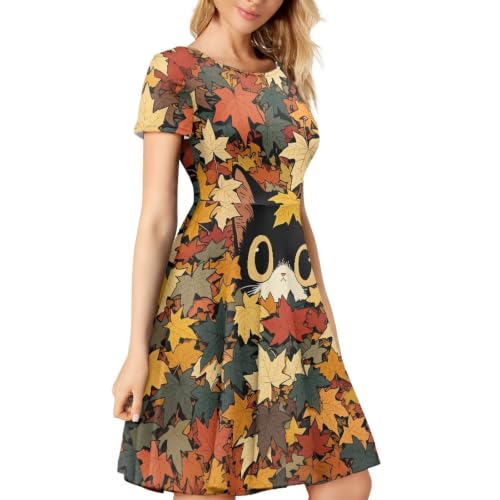 Image of AFPANQZ Womens Casual Summer Lightweight Vintage Dress Short Sleeve Midi Dress Knee-Long Luxury Formal Dress