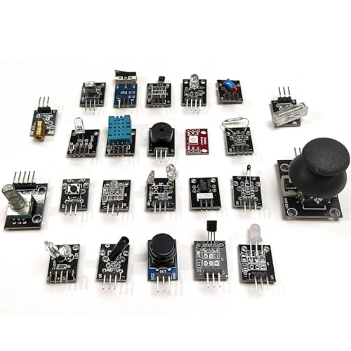 Image of 24-in-1 Sensor Module Kit Compatible with UNO, RPi, ESP32 - Includes Temperature, Light, Sound, Touch, IR, Tilt, RGB LED, Joystick, Buzzer, and More