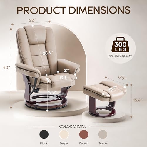 Image of Swivel Recliner Chair with Ottoman Reclining Lounge Sofa Footrest, Set of 2 | 360Sturdy Wood Base, Soft PU Leather, Upholstered Ultra-Plush Foam, Modern Armchair, Living Room Bedroom Office Reading Home