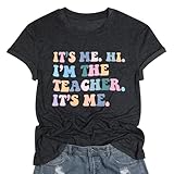 Schulzeit Lehrertag Damen Lässiges Vielseitiges T-Shirt mit Buchstabendruck Neon Party Outfit (Dark Gray, S)