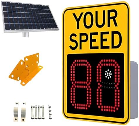Solar Powered Speed Limit Sign, Radar Traffic Feedback Board, Remote Control Adjustable, IP65 Waterproof, 24x35in Safety Alert for Drivers, Yellow Road Warning Sign