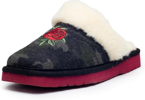 Image of ARIAT Women's Jackie Square Toe Warm Soft Genuine Suede Leather Indoor Outdoor Slippers with Plush Collar