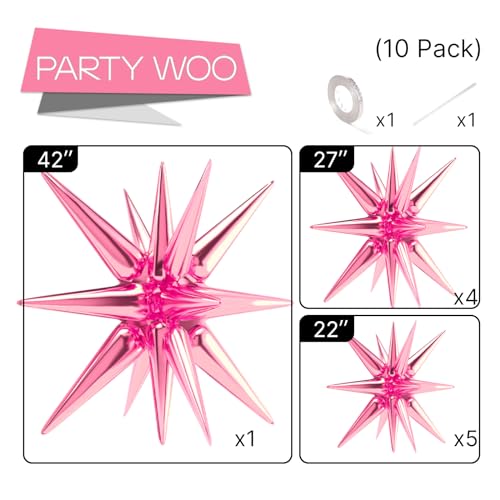 Image of PartyWoo Pearl Pink Star Spike Balloons 10pcs Explosion Foil Mylar Balloons