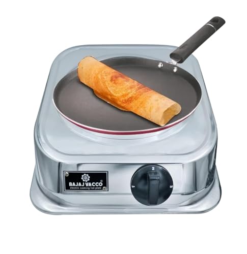 Image of BAJAJ VACCO Electric Coil Hot Plate, 1250 Watt, Stainless Steel Body, with Regulator, ISI Marked Theeta Coil Element, Silver New