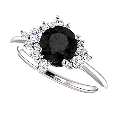 Vintage 2.8 Ct Round Cut Onyx Black Diamond Cluster Wedding Engagement Ring for Women in 925 Sterling Silver White Gold Finish Rhodium Plated3