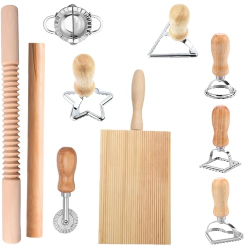 Lsydgn 10 Stück Nudelherstellungs Set, Mit Ravioli-Stempel & Gnocchi-Brett | Inkl. Nudelholz, Teigschneider, Knödelmacher, Effizientes Nudelherstellungs Set Für Hausgemachte Tortellini/Spätzle