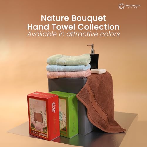 Image of BOUTIQUE LIVING Nature Bouquet (Rose Fragrance) 100% Cotton 525 GSM Pink Hand Towels - Pack of 2