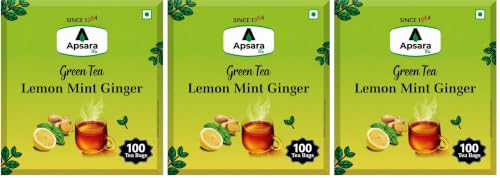 Image of APSARA Lemon Mint Ginger Green Tea | Organic For Immunity Boosting, Herbal Tea, All Natural Flavour, Zero Calories - Improves Metabolism & Reduces Waist 100 Bags (Pack of 3)