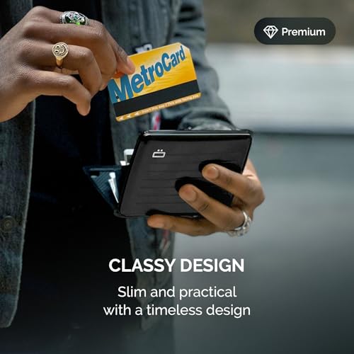 ÖGON -DESIGNS- Aluminum Wallet, Large Capacity with Metal Lock, RFID Protection Against Fraud and demagnetization, Smart Case Oslo Large Model (Aluminium Black)