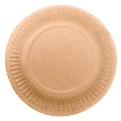 Piatti monouso per APERITIVO | Rotondo 15 cm | 100 pezzi | Colore Kraft/Marrone | Carta di fibra fresca per alimenti | Biodegradabile e Riciclabile (Rotondo 15cm, Kraft) - immagine 5