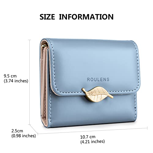 Image of Roulens Wallet for Women RFID Blocking PU Leather Leaf Pendant Card Holder Phone Checkbook Organizer Zipper Coin Purse