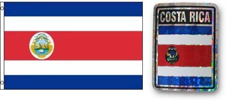 Deluxe Combo Set Costa Rica Country 3x5 3x5 Flag and 3"x4" Decal by Lumaglow