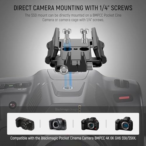 Image of NEEWER Mount Bracket SSD Holder with Cold Shoe Cable Clamp, 1.6 inch-2.6 inch for Samsung T5 T7 SSD SanDisk Compatible with SmallRig Cage for BMPCC 4K 6K Compatible with iPhone 15 Pro Max Phone Cage, UA035